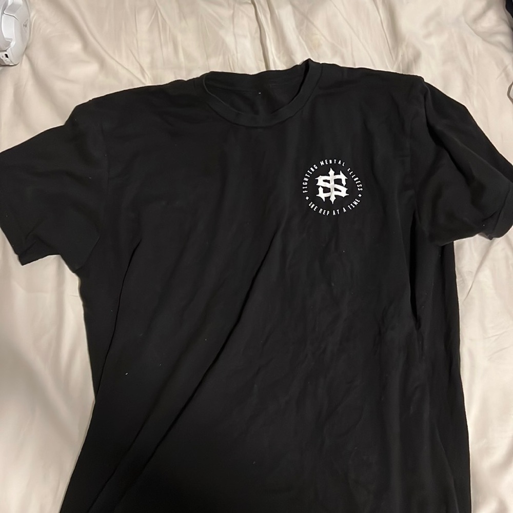 Iron sanctuary, large black tee. Like new. Good for gym.